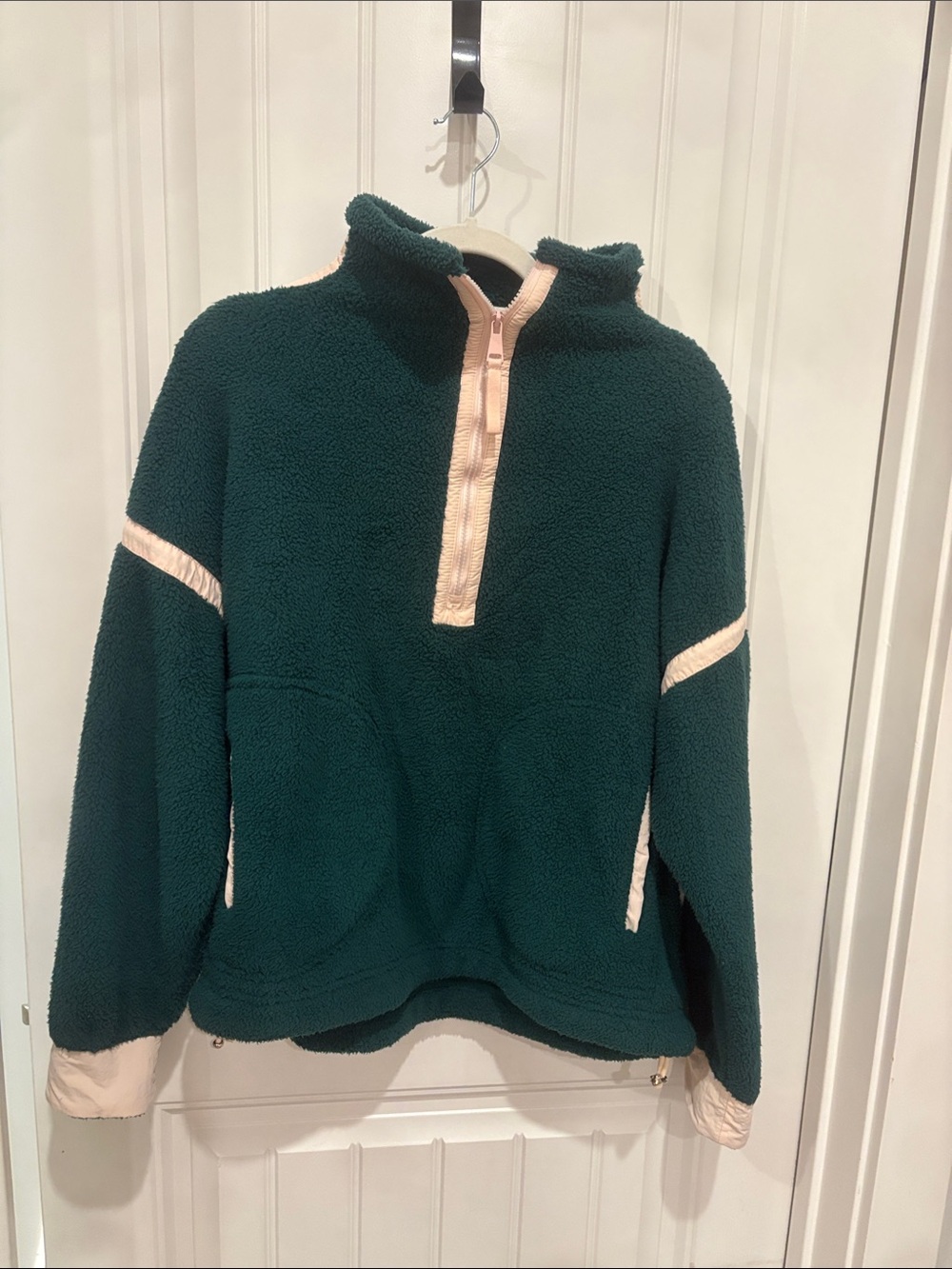 Kids Sherpa Pullover Jacket in Dark Teal with Cream Trim